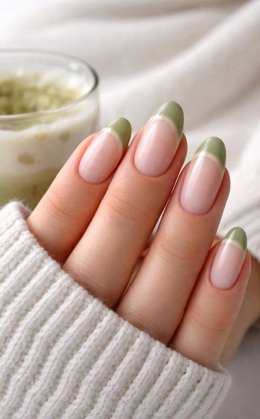 Sage Green French Tip Short Oval Nails Sage Green French Tip Short Oval Nails — Simple Green French Tip Nails