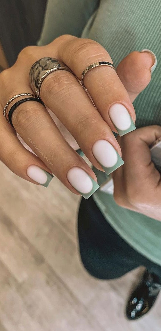 Matte Sage Green French Tip Short Square Nails Matte Sage Green French Tip Short Square Nails — Simple Green French Tip Nails