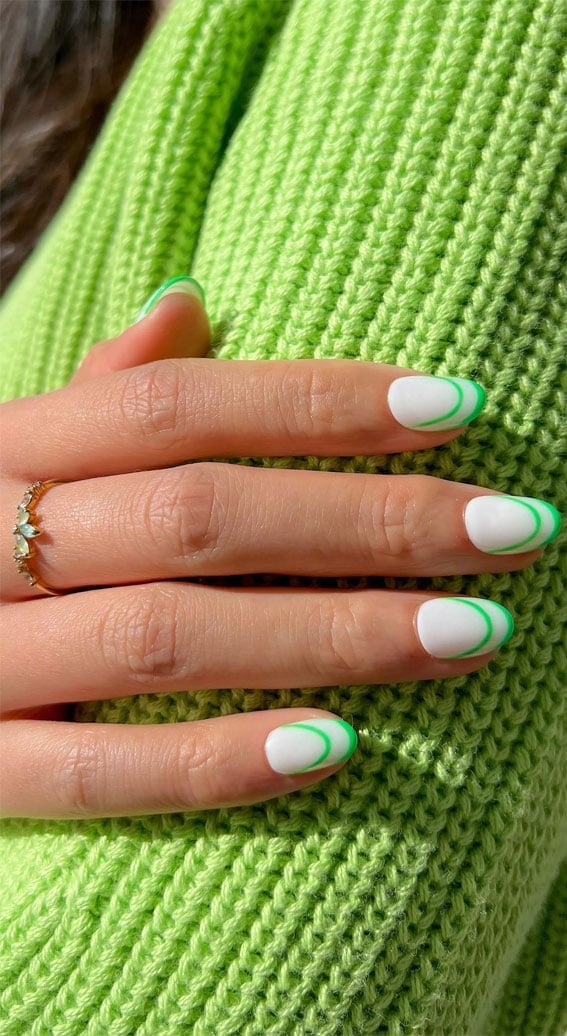 Neon Green Double French Tip Short Oval Nails Neon Green Double French Tip Short Oval Nails — Simple Green French Tip Nails