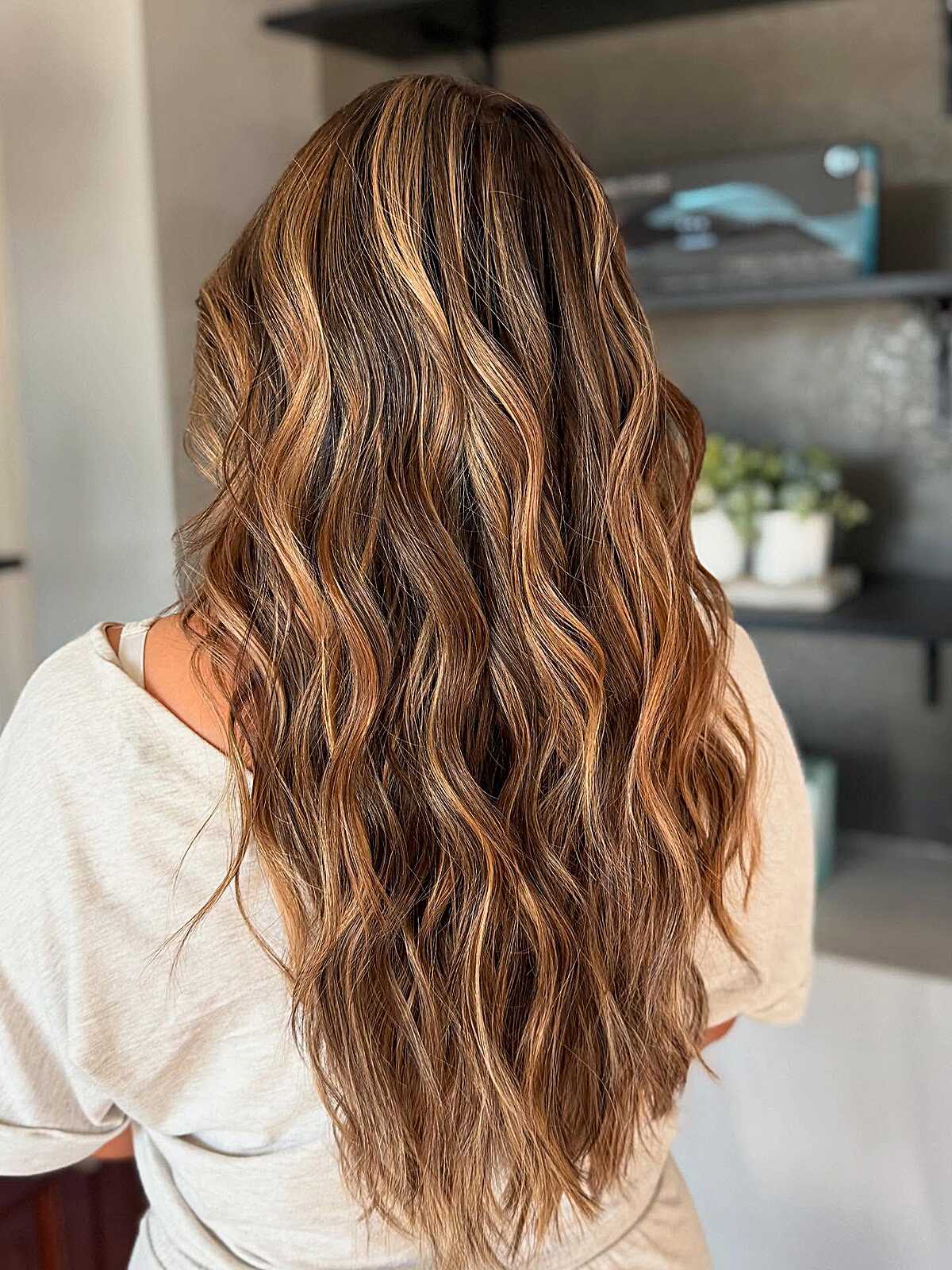 Mid-Back Dark Brown With Sun-Kissed Balayage, Wavy Mid-Back Dark Brown With Sun-Kissed Balayage, Wavy — Simple Hair Color Chart