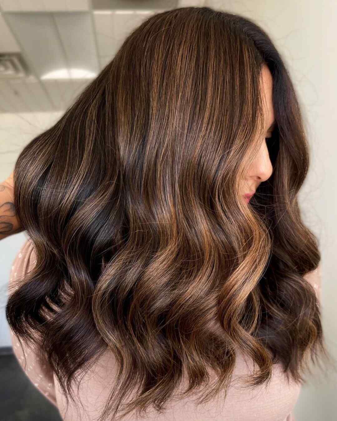 Mid-Back Dark Brown With Warm Dimensional Highlights Mid-Back Dark Brown With Warm Dimensional Highlights — Simple Hair Color Chart