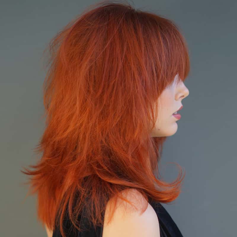 Mid-Back Shaggy Cut In Vibrant Copper Red With Curtain Bangs Mid-Back Shaggy Cut In Vibrant Copper Red With Curtain Bangs — Simple Hair Color Chart