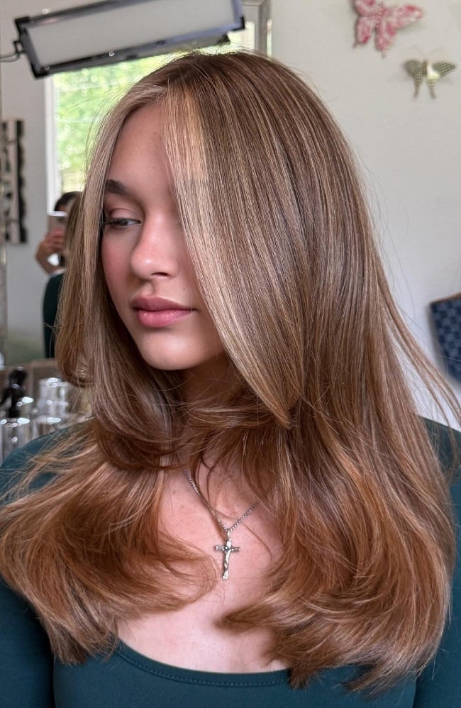 Mid-Back Natural Light Brown Air Dried — Simple Hair Color for Pale Skin