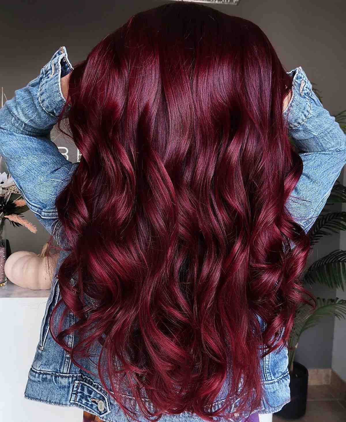 Mid-Back Deep Red Wavy Hair — Simple Hair Color Ideas