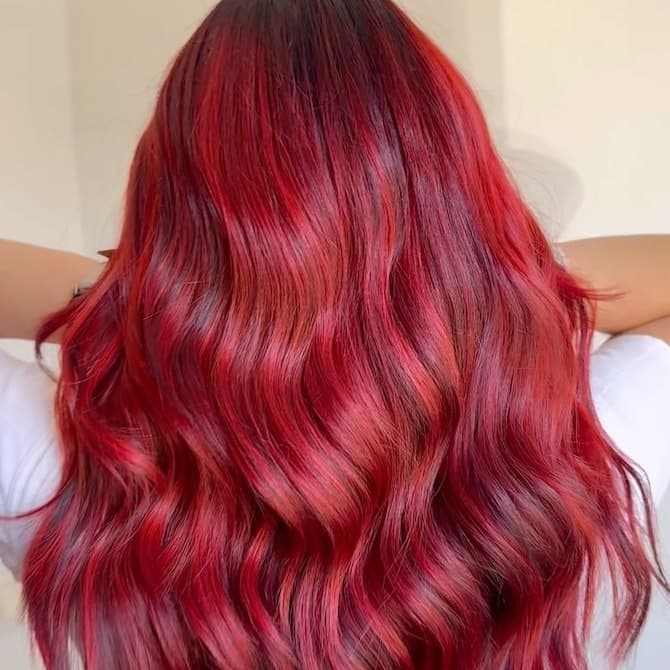 Mid-Back Vibrant Cherry Red — Simple Hair Color Ideas