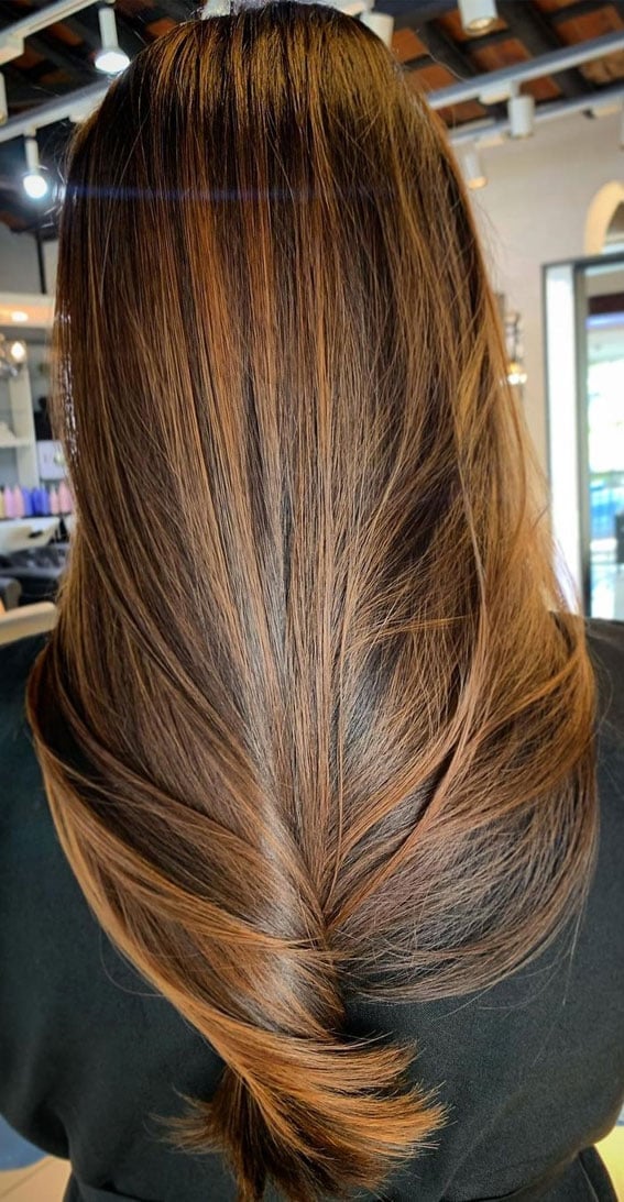 Mid-Back Golden Brown With Lighter Gold — Simple Hair Color Ideas