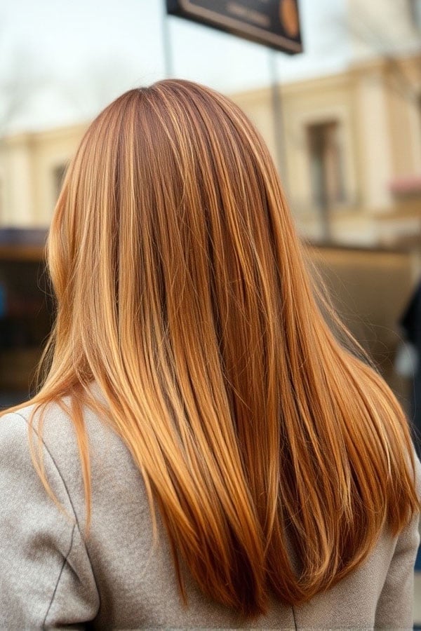 Long Straight Light Brown With Blended Highlights — Simple Hair Color Ideas