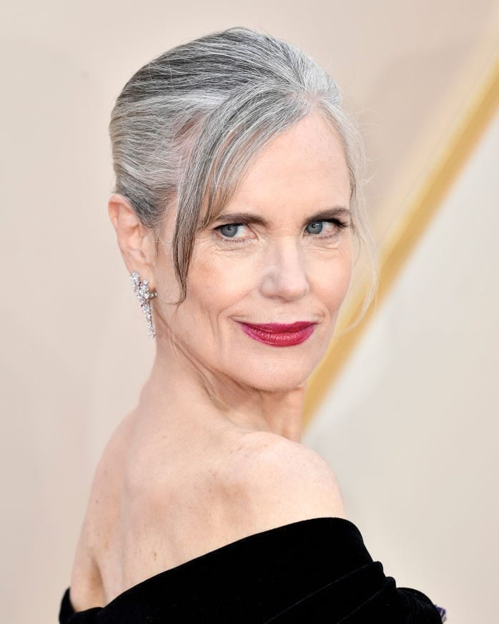 Slicked Back Updo In Silver Grey — Simple Hair Color Ideas