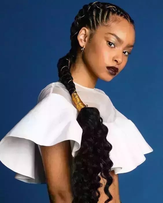 Braided Ponytail With Gold Accents Braided Ponytail With Gold Accents — Simple Haircuts for Black Women