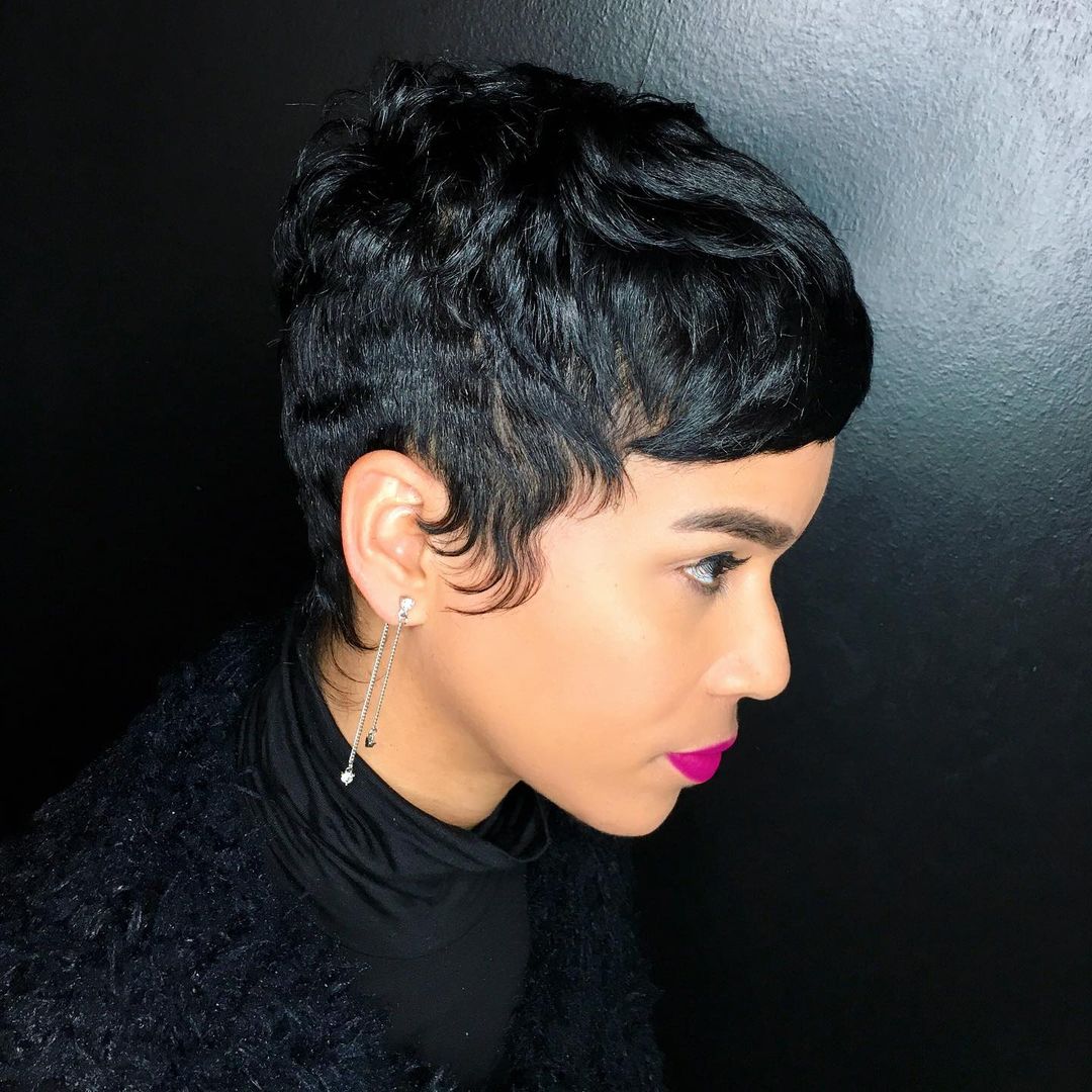 Textured Pixie With Wispy Bangs, Ear Textured Pixie With Wispy Bangs, Ear — Simple Haircuts for Black Women