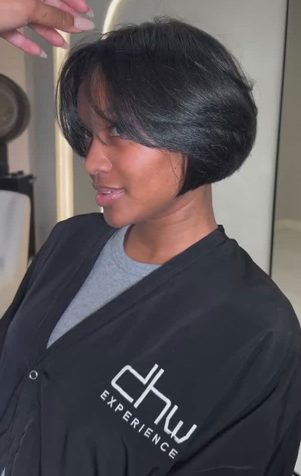 Layered Chin Bob With Side Bangs Layered Chin Bob With Side Bangs — Simple Haircuts for Black Women
