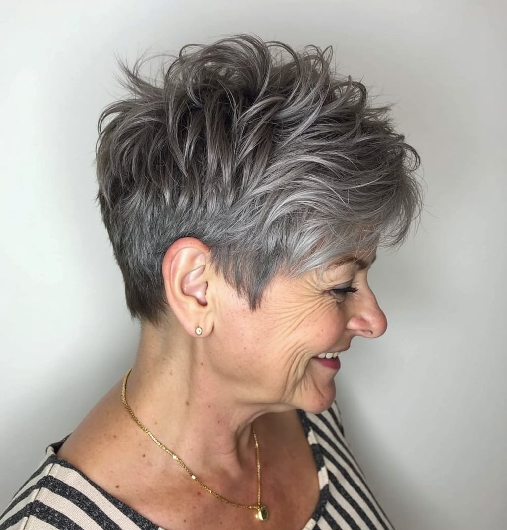 Grey Blonde Pixie With Textured Top Layers — Simple Haircuts for Older Women