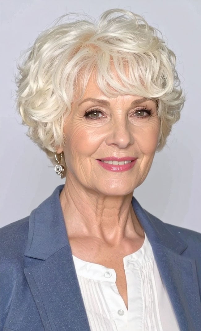Platinum Blonde Short Bob With Defined Curls — Simple Haircuts for Older Women