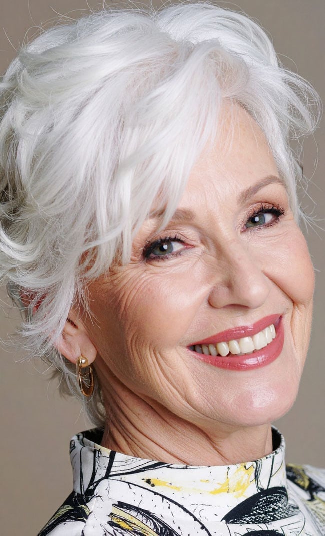 White Blonde Chin Length Bob With Soft Waves — Simple Haircuts for Older Women