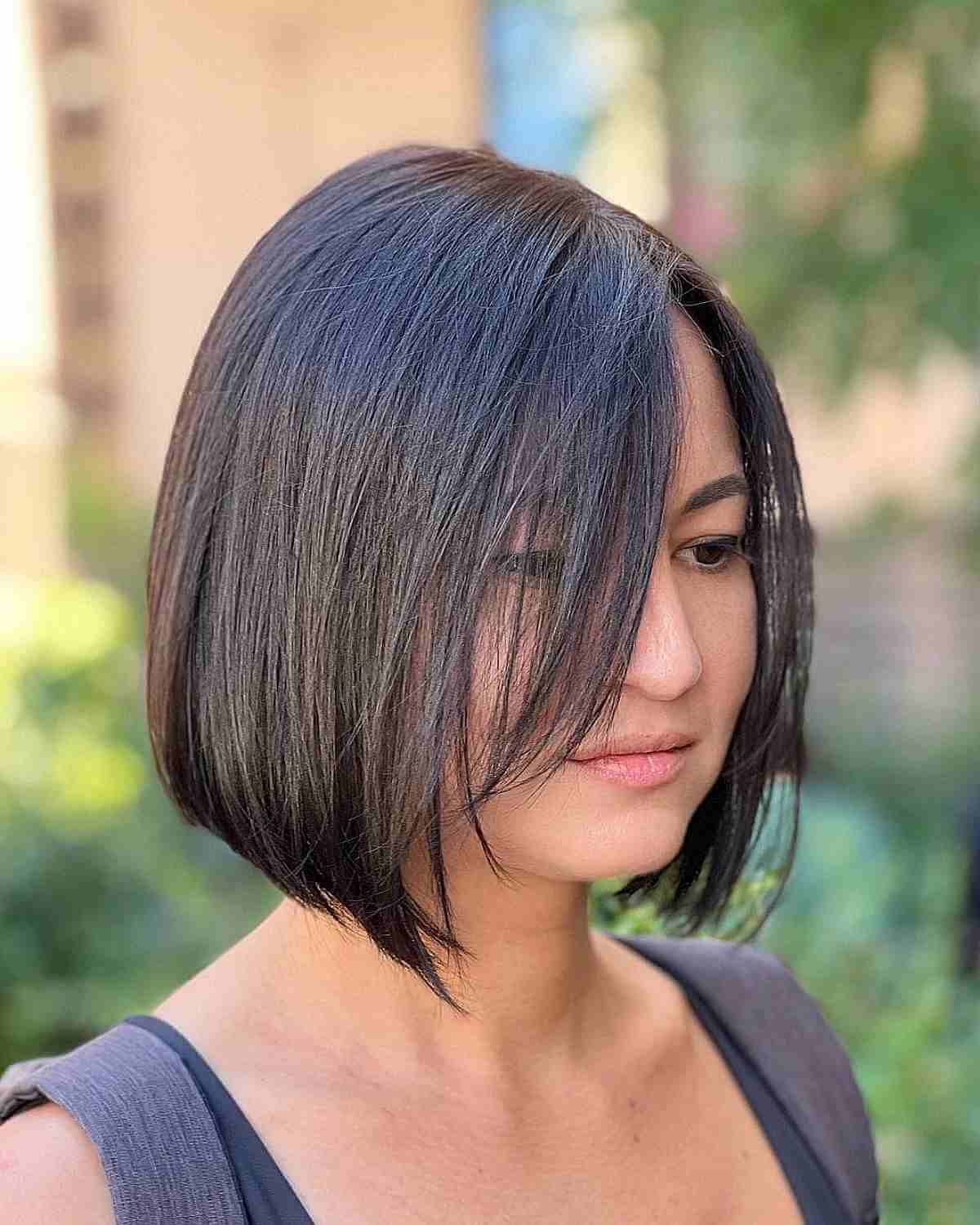 Chin Length Bob With Face Framing Layers, Dark Brown — Simple Haircuts for Thin Hair