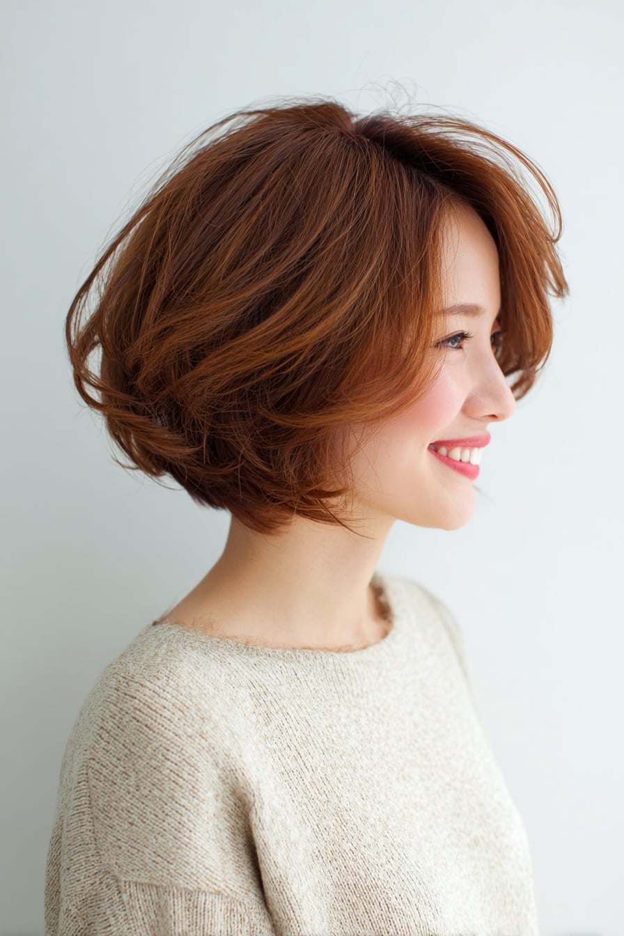 Voluminous Auburn Layered Bob Voluminous Auburn Layered Bob — Simple Haircuts for Thinning Hair
