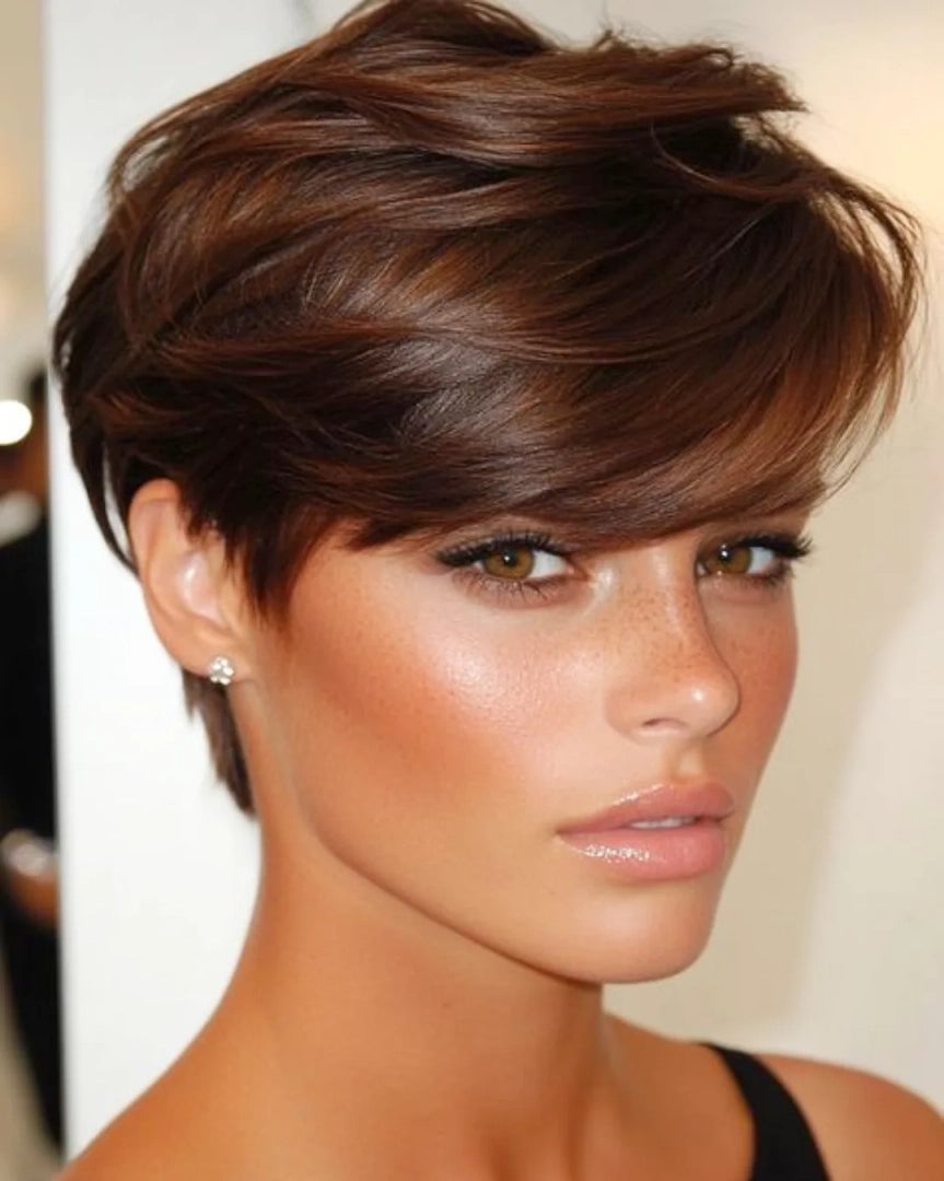 Short Pixie With Textured Side-Swept Bangs, Dark Brown — Simple Haircuts Tutorial