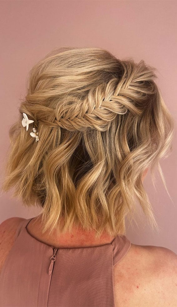 Blonde Bob With Fishtail Braid Detail — Simple Hairstyles for Short Hairs.