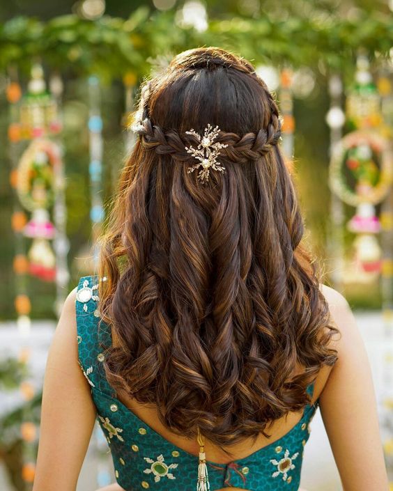 Dark Brown Braided Crown With Loose Curls Dark Brown Braided Crown With Loose Curls — Simple Hairstyles for Wedding
