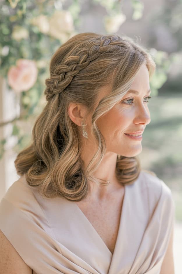 Ash Blonde Collarbone Waves With Crown Braid Ash Blonde Collarbone Waves With Crown Braid — Simple Hairstyles for Wedding