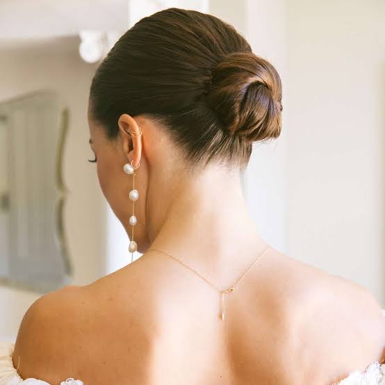 Sleek Dark Brown Low Chignon Sleek Dark Brown Low Chignon — Simple Hairstyles for Wedding