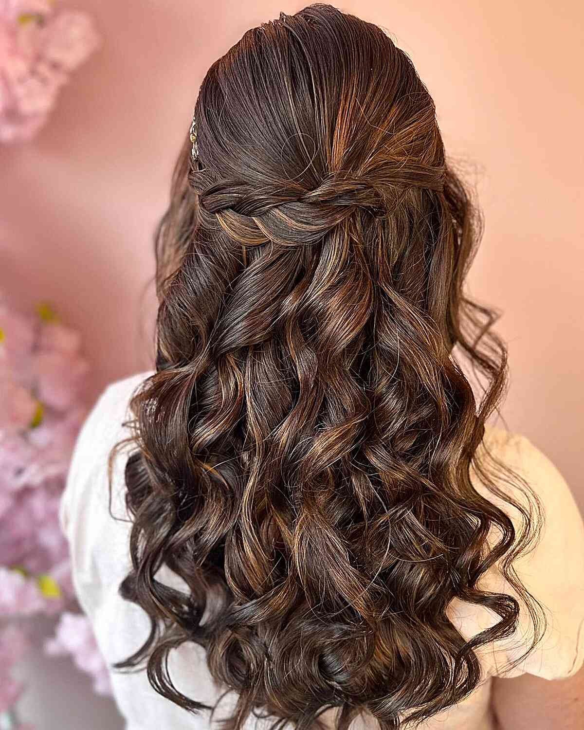 Dark Brown Half Up With Twisted Curls Dark Brown Half Up With Twisted Curls — Simple Hairstyles for Wedding
