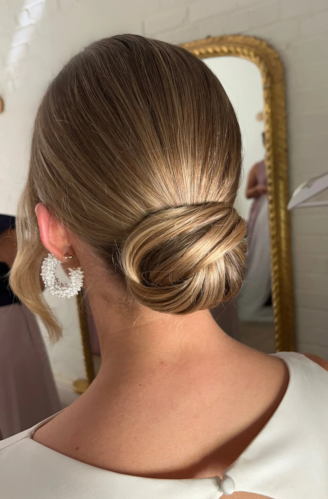 Smooth Ash Blonde Twisted Low Bun Smooth Ash Blonde Twisted Low Bun — Simple Hairstyles for Wedding