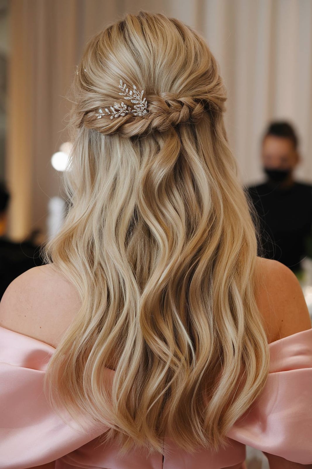 Braided Crown Half-Up With Loose Waves Braided Crown Half-Up With Loose Waves — Simple Hairstyles for Wedding