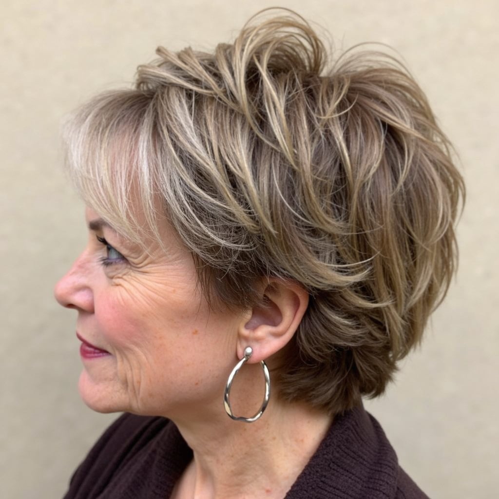 Textured Shag With Grey and Blonde Highlights — Simple Hairstyles for Women over 60