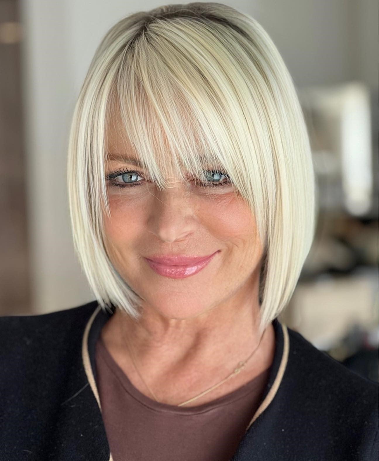 Chin Length Bob With Blunt Bangs — Simple Hairstyles for Women over 60
