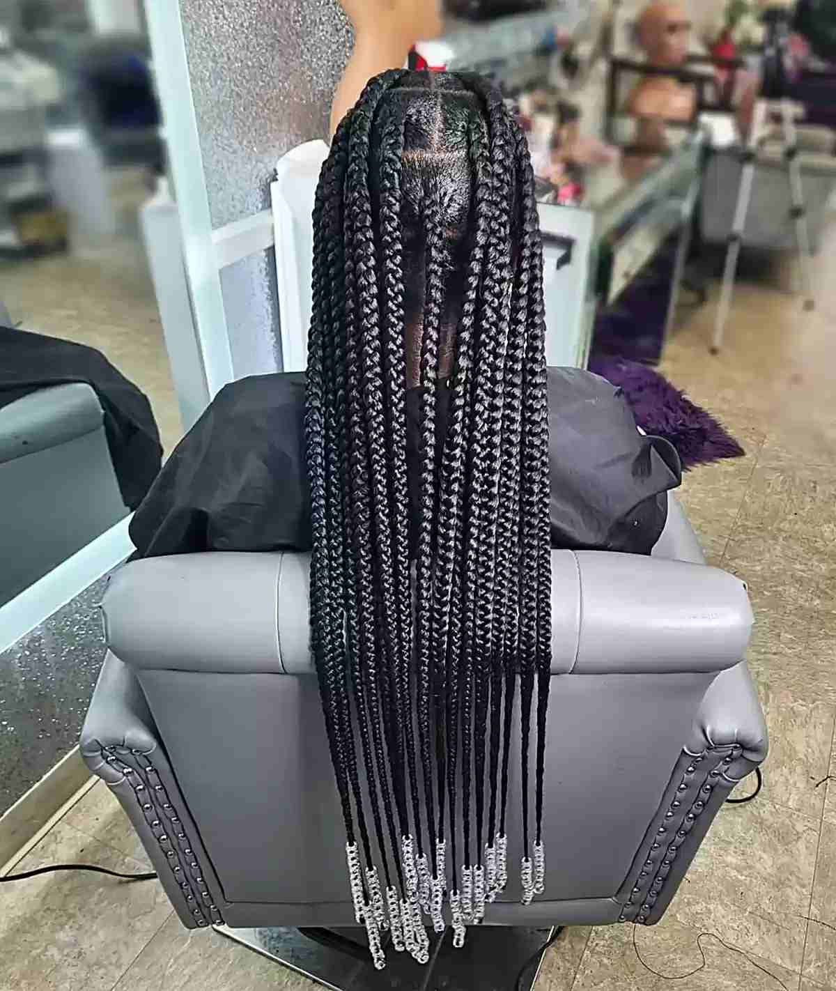 Mid-Back Knotless Braids with Silver Beads — Simple Hairstyles with Beads
