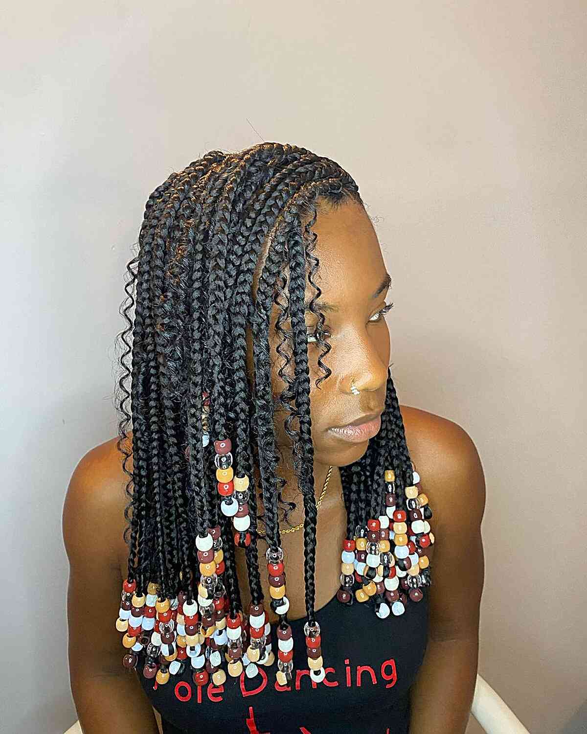 Mid-Back Braids in Black and Red with Beads — Simple Hairstyles with Beads