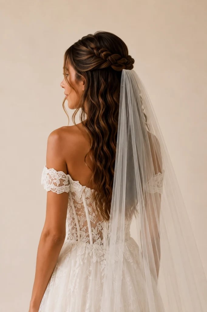 Half Up Half Down With Braided Detail — Simple Hairstyles with Veil