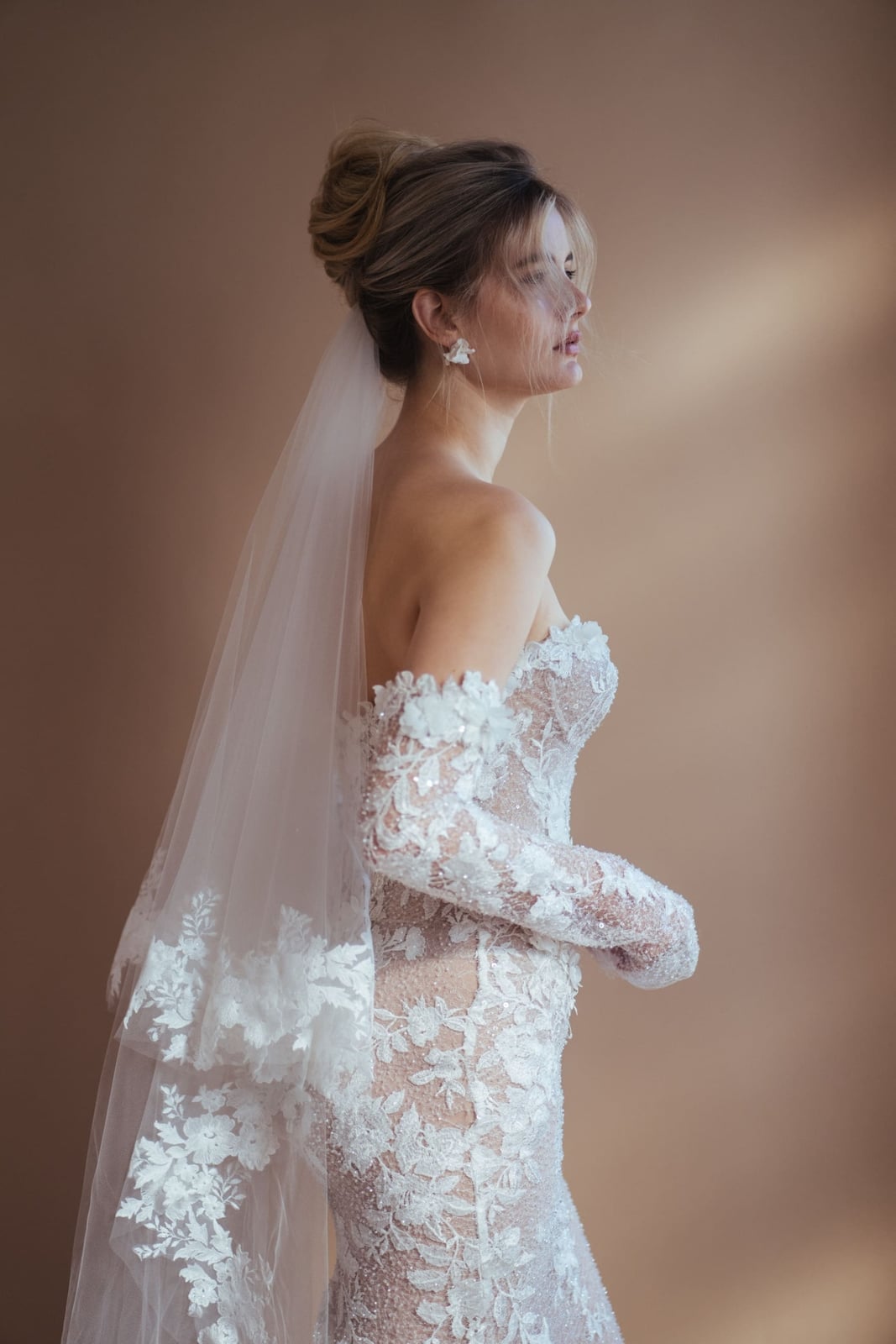 Sleek High Bun With Lace Trim Veil — Simple Hairstyles with Veil
