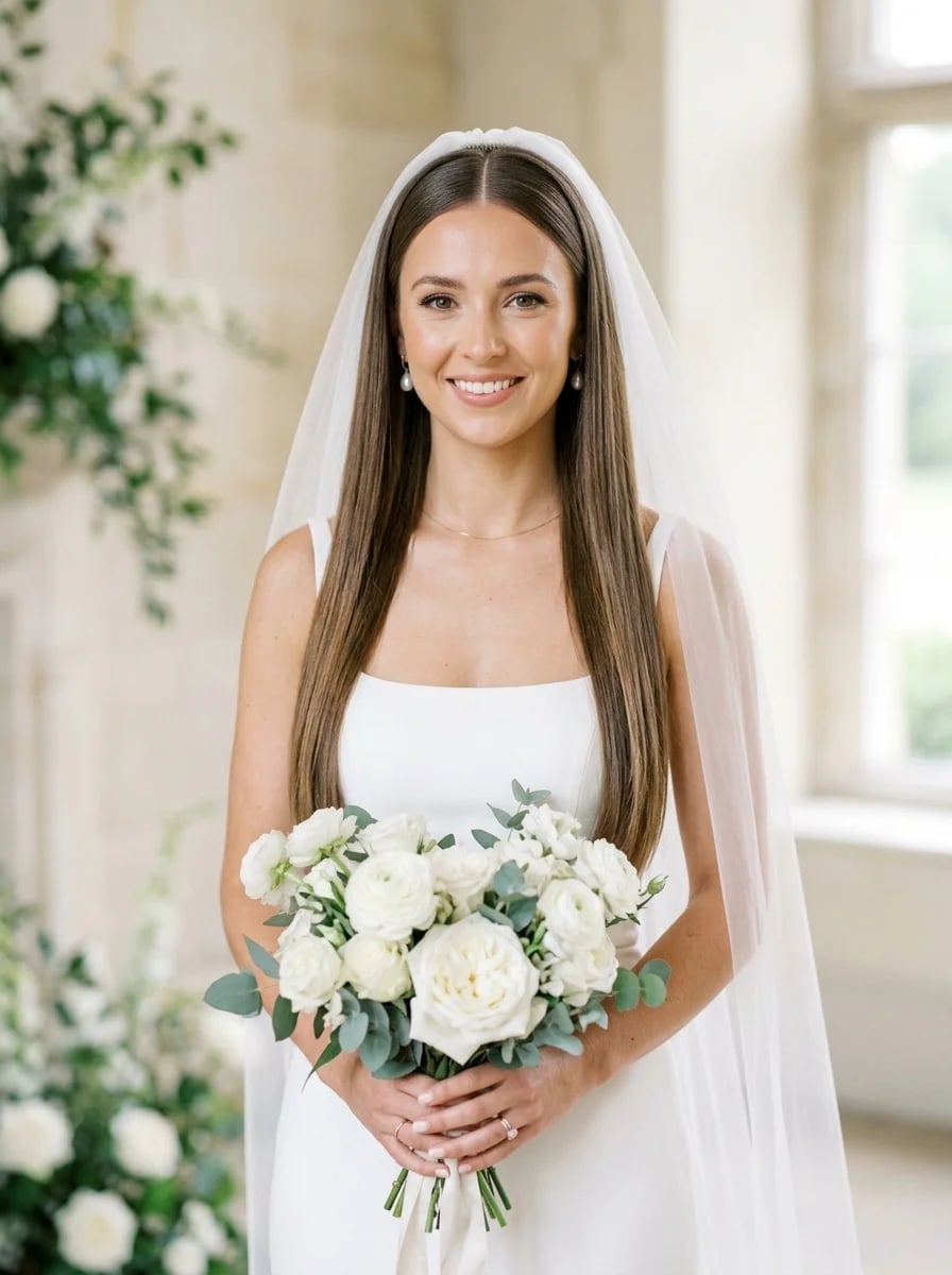 Sleek Collarbone Length Cut With Headband Veil — Simple Hairstyles with Veil