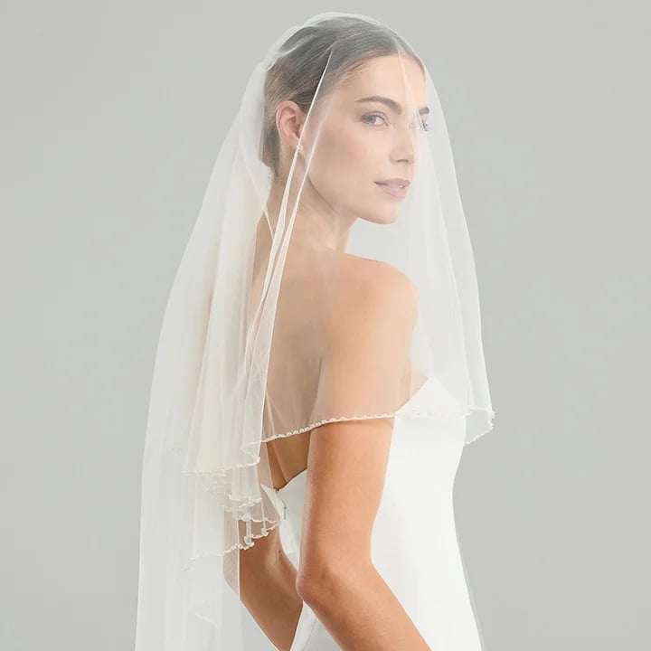 Smooth Low Bun With Beaded Veil Edge — Simple Hairstyles with Veil