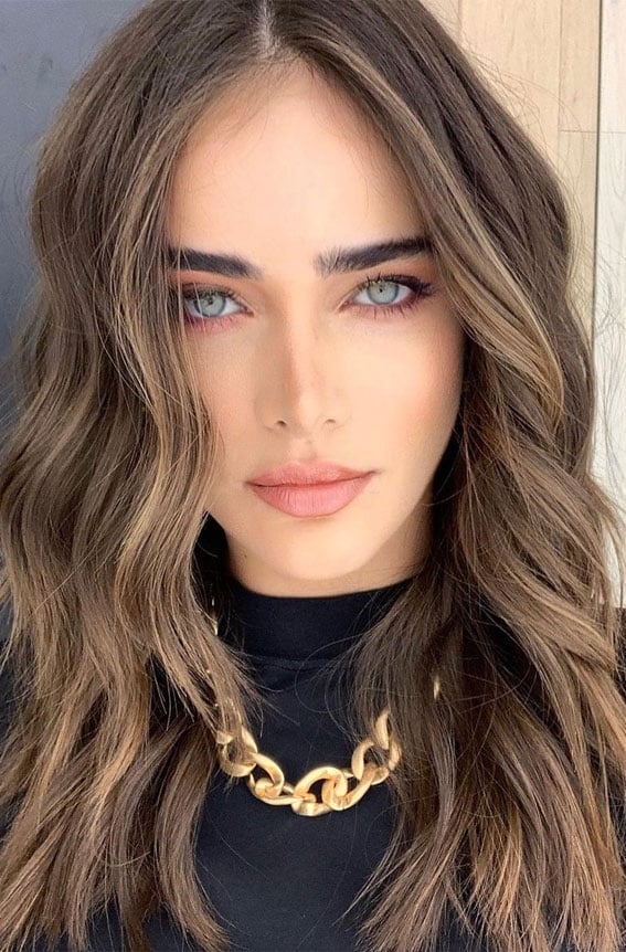 Collarbone Medium Brown With Blonde Highlights — Simple Highlights