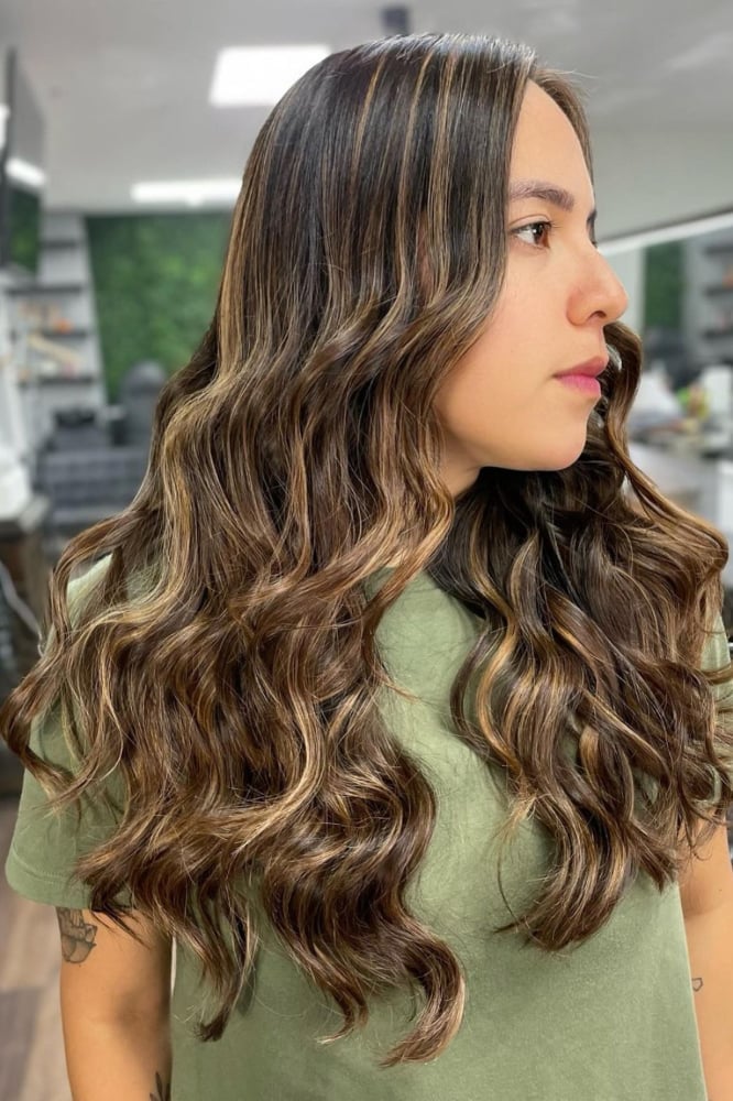 Side View Mid-Back Brown With Blonde Highlights, Low-Key Version — Simple Highlights