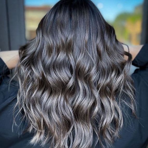 Mid-Back Dark Brown With Ash Blonde Highlights, Middle — Simple Highlights on Dark Hair