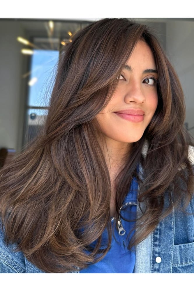Collarbone Layers With Subtle Blonde Highlights — Simple Highlights on Dark Hair