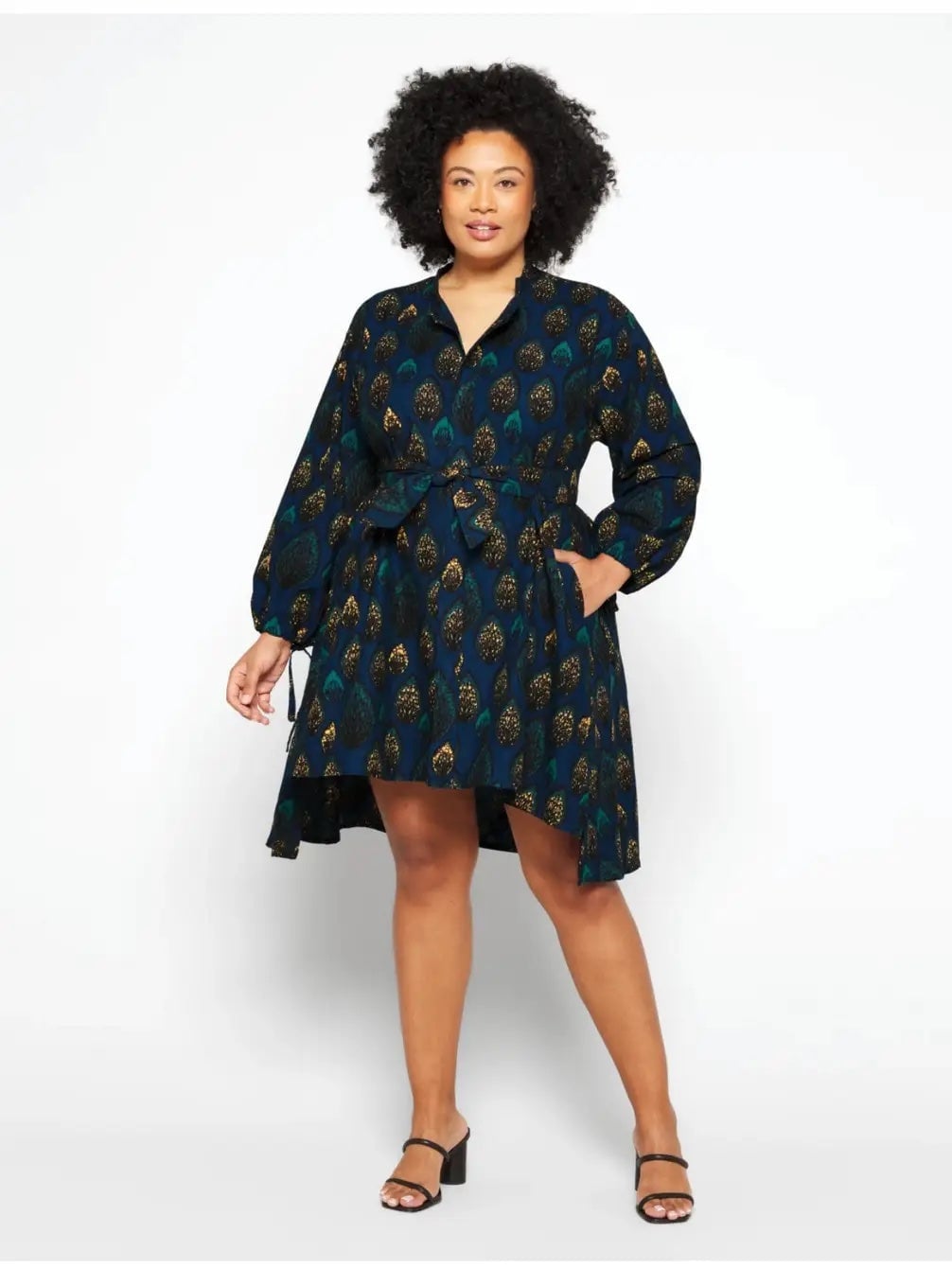 Blue Green Abstract Print Midi Dress — Simple Iconic Dresses