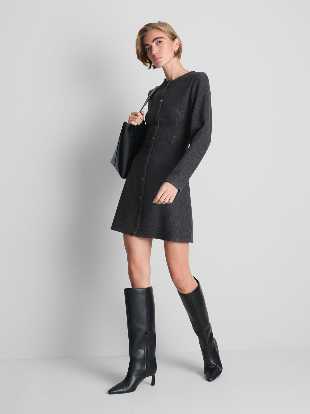 Charcoal Grey Knit Button-Front Dress — Simple Iconic Dresses