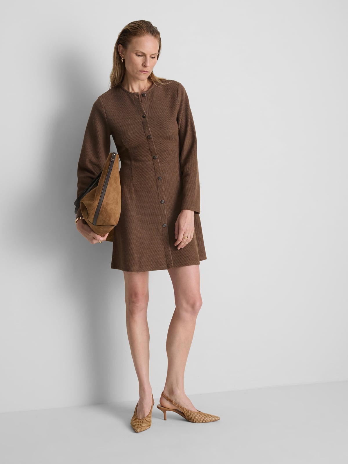 Brown Ribbed Knit Button-Front Dress — Simple Iconic Dresses