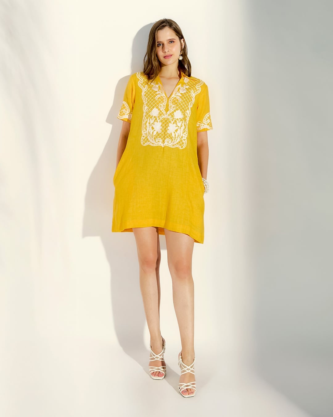 Yellow Linen Blend Shift Dress — Simple Iconic Dresses