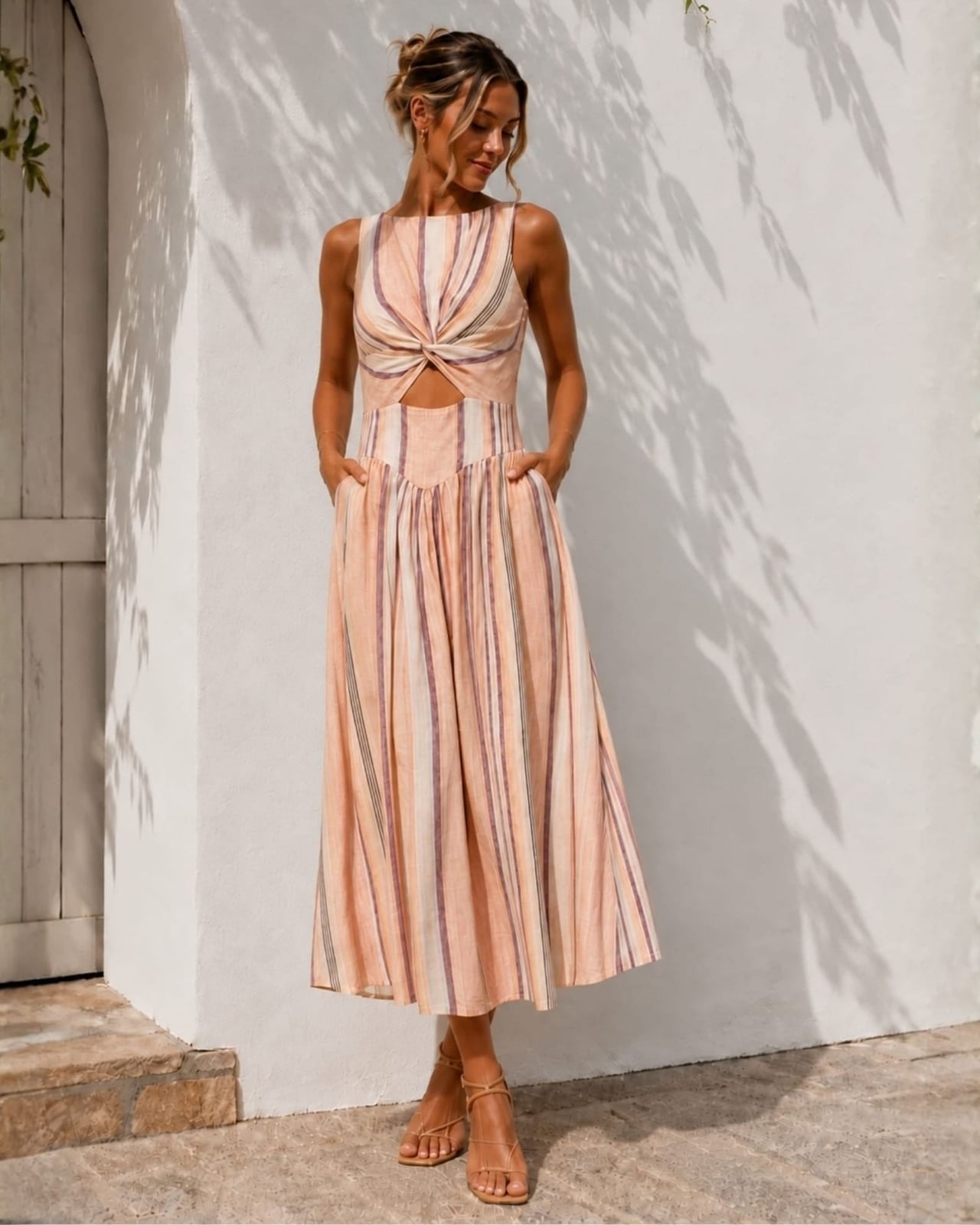 Peach Stripe Fit and Flare Dress — Simple Iconic Dresses