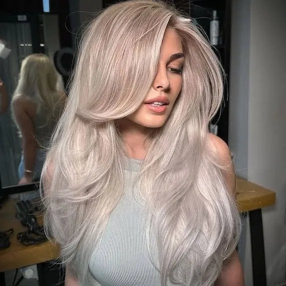 Long Layered Icy Platinum Blonde Long Layered Icy Platinum Blonde — Simple Icy Blonde
