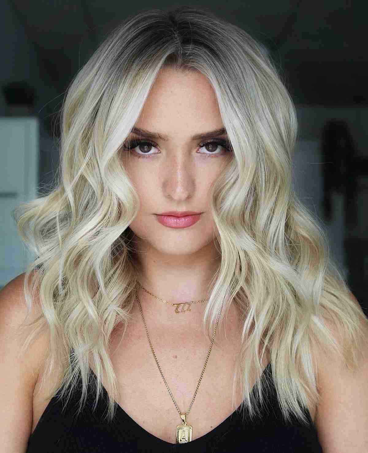 Shoulder Length Icy Blonde With Root Shadow Shoulder Length Icy Blonde With Root Shadow — Simple Icy Blonde
