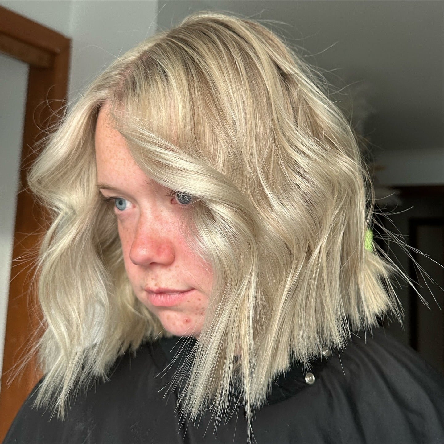 Chin Length Icy Blonde Bob With A Side Parting Chin Length Icy Blonde Bob With A Side Parting — Simple Icy Blonde