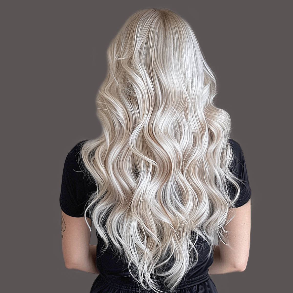 Mid-Back Icy Blonde With Dimension and Long Layers Mid-Back Icy Blonde With Dimension and Long Layers — Simple Icy Blonde