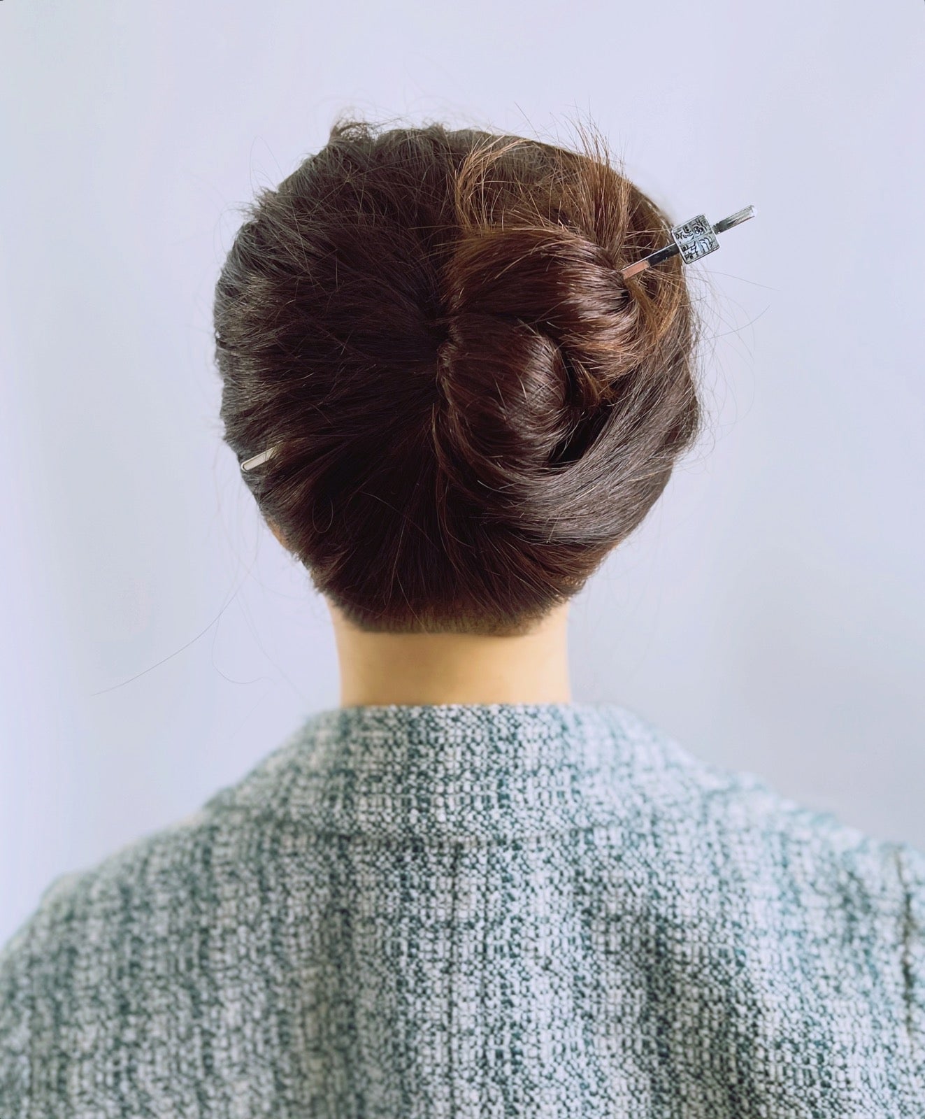 Neat Dark Brown Hair Bun With Sticks — Simple Japanese Hair